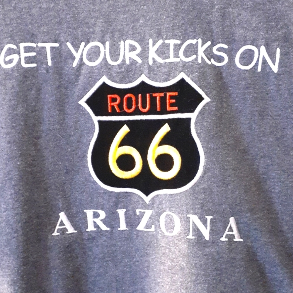 Mens Route 66 T-Shirt Gray Embroidered - Picture 2 of 5